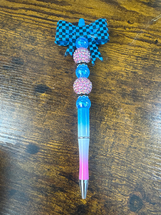 Blue Checkered Bow